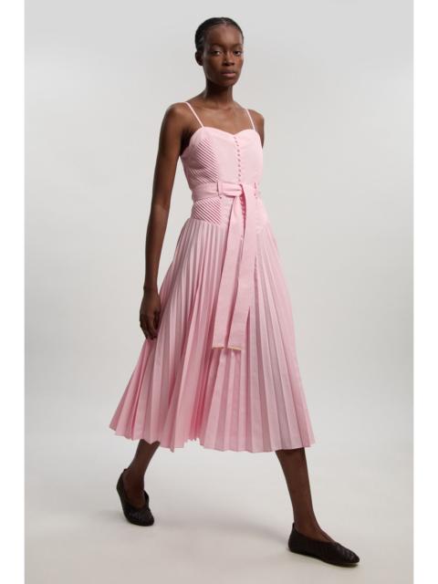 KAREN MILLEN Cotton Top Stitch Dropped Waist Woven Strappy Midi Dress