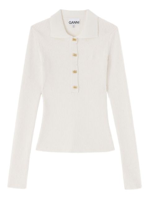 GANNI button ribbed polo shirts