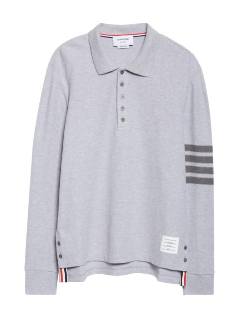 Thom Browne Thom Browne 4-Bar Long Sleeve Cotton Piqué Polo in Pale Grey at Nordstrom