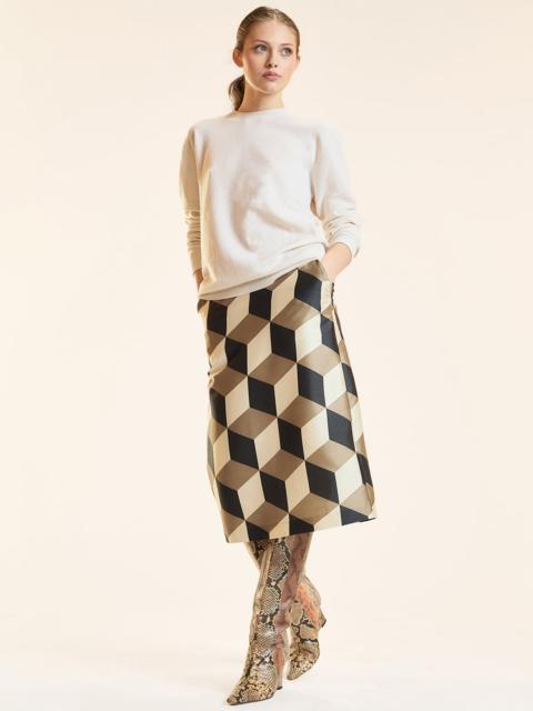 CYNTHIA ROWLEY Art Deco Silk Wool Midi Skirt