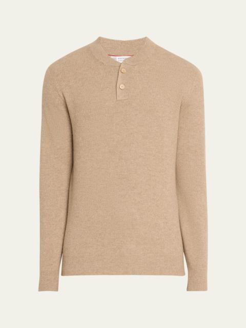 Men's Cashmere Ribbed Henley Sweater