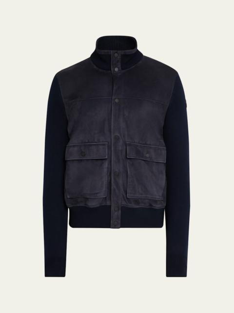 Moncler Men's Wool and Suede Snap-Front Cardigan