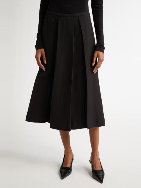 TOTEME Twinflower Pleated Wool & Silk Midi Skirt in Black at Nordstrom