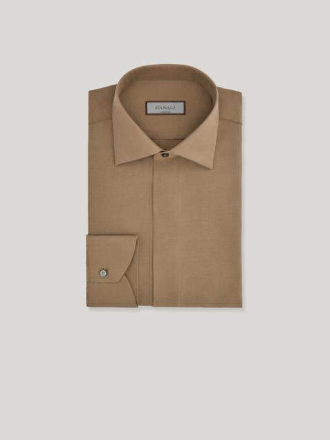 Canali REGULAR FIT SHIRT IN BROWN SILK