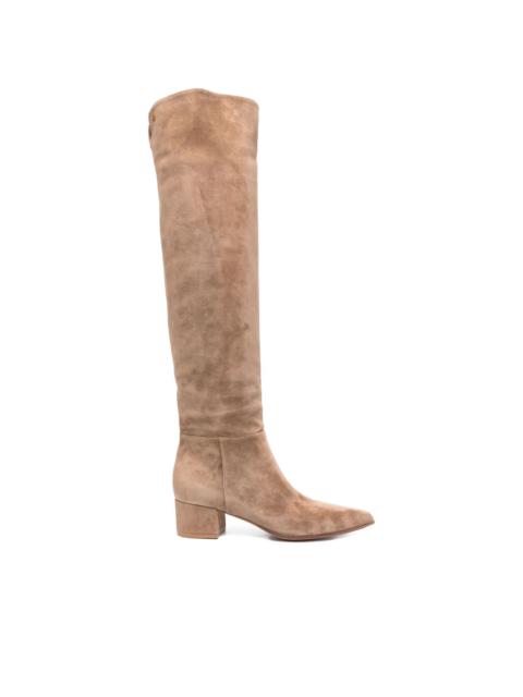 40mm leather pointed-toe knee-high boots