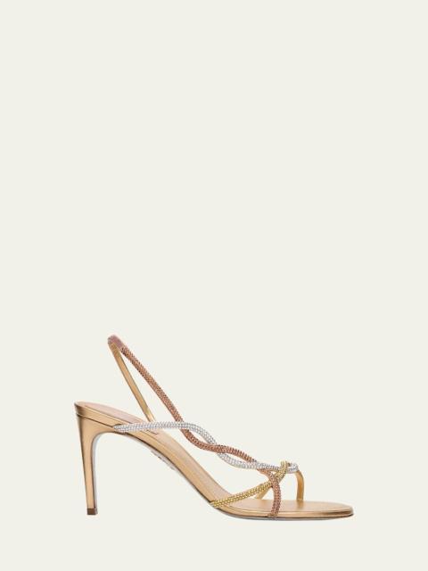 RENE CAOVILLA Three-Tone Crystal Satin Braid Halter Sandals