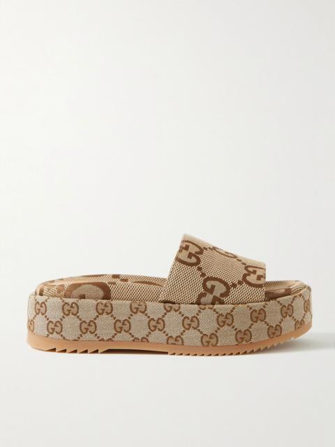 GUCCI Angelina logo-jacquard coated-canvas platform slides Beige