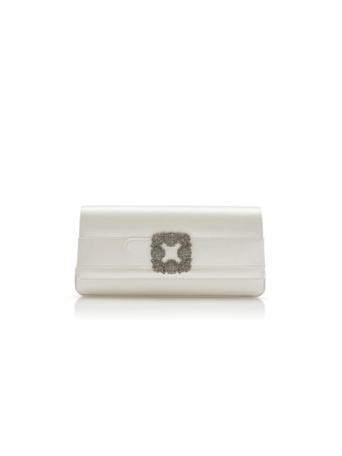 Manolo Blahnik Light Cream Satin Jewel Buckle Clutch