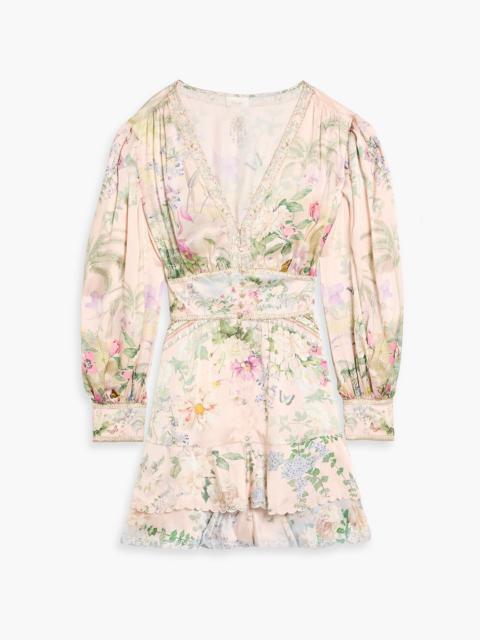 CAMILLA Tiered printed silk-satin mini dress