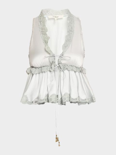 Chloé Ruffle V-Neck Sleeveless Silk Top