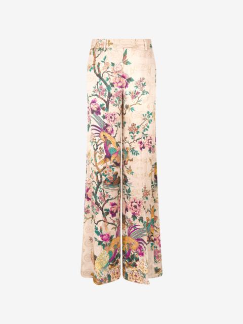 Roberto Cavalli Palazzo Pants With Oriental Bird Print