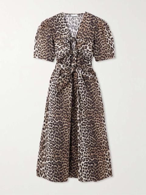 Belted bow-embellished leopard-print cotton-poplin midi dress Leopard print