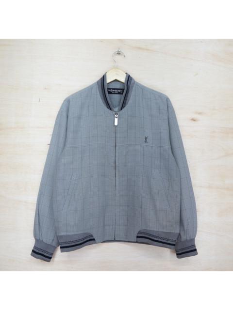 Other Designers Vintage 90s Yves Saint Laurent YSL Pour Homme Mini Logo Embroidered Plaid Bomber Full Zip Jacket