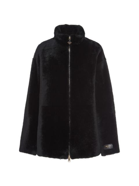 Prada logo-appliquÃ© shearling jacket