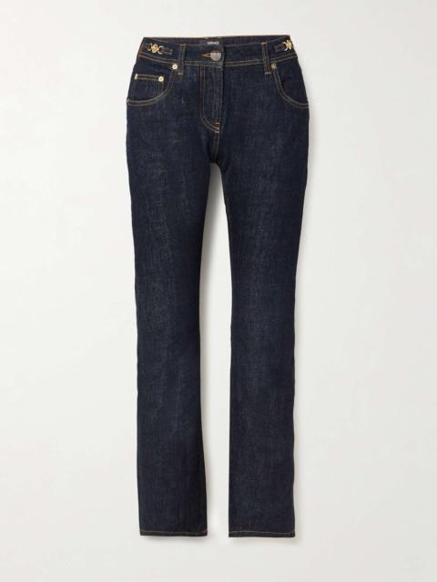 Embellished cropped high-rise straight-leg jeans