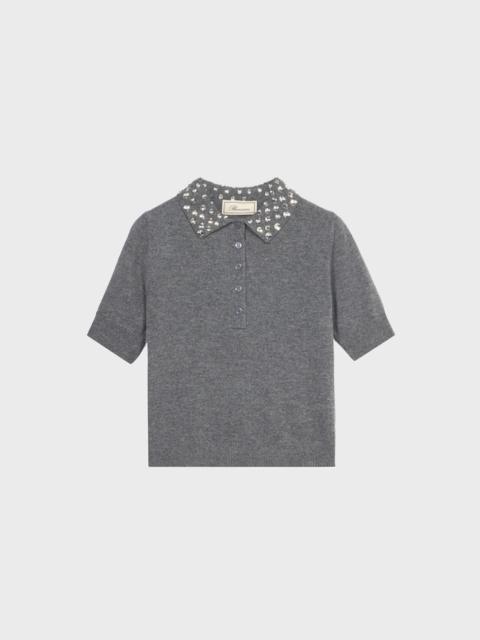 Blumarine WOOL POLO SHIRT WITH GEM EMBROIDERY