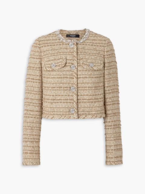 VERSACE Embellished cotton-blend tweed jacket