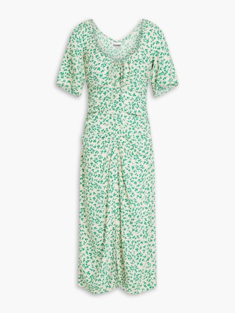 GANNI Ruched printed crepe midi dress
