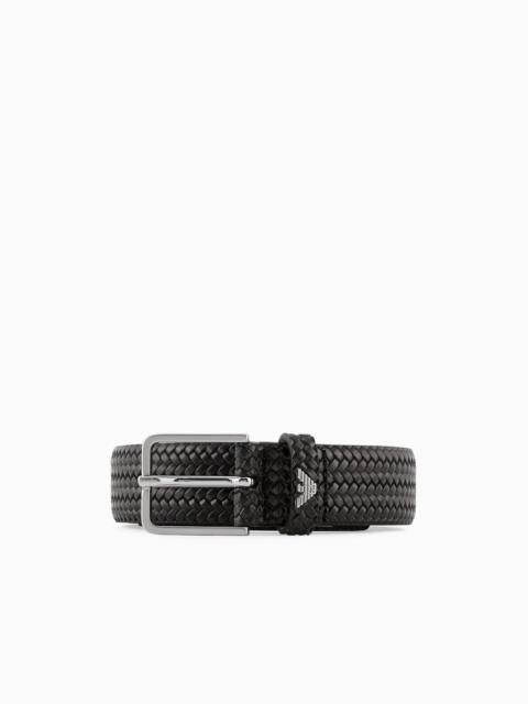 EMPORIO ARMANI Leather belt with braided-effect print