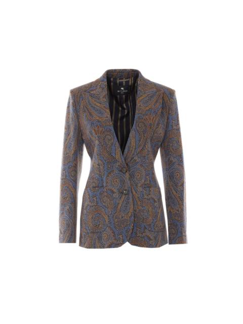 Etro Etro Women Jacquard Single-Breasted Jacket In Cotton Blend With Paisley Pattern