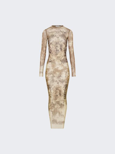 Jean Paul Gaultier Long Mesh Dress Beige Médaillon Print