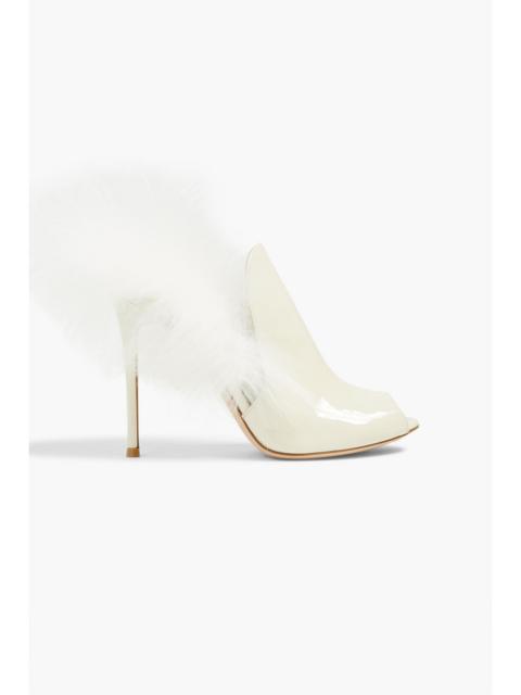 Gianvito Rossi Benton feather-embellished patent-leather sandals