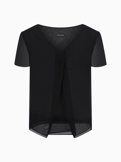 EMPORIO ARMANI TECHNICAL GEORGETTE V-NECK BLOUSE