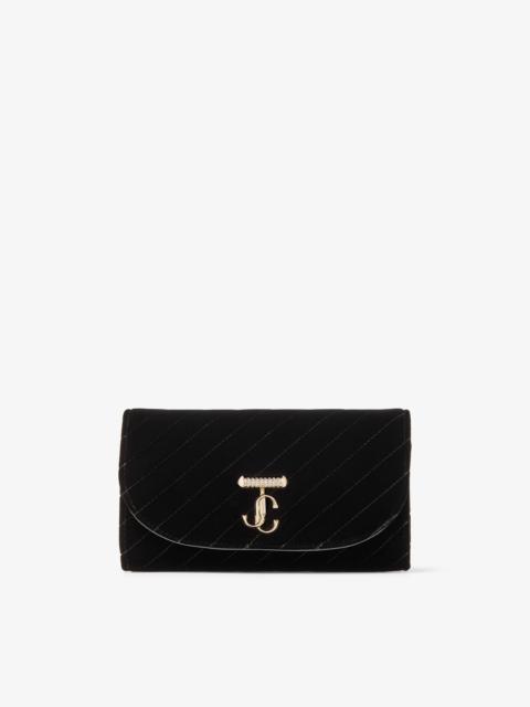 JIMMY CHOO Curve Wallet With Chain
Black Quilted Velvet Mini Bag with Crystal JC Bar