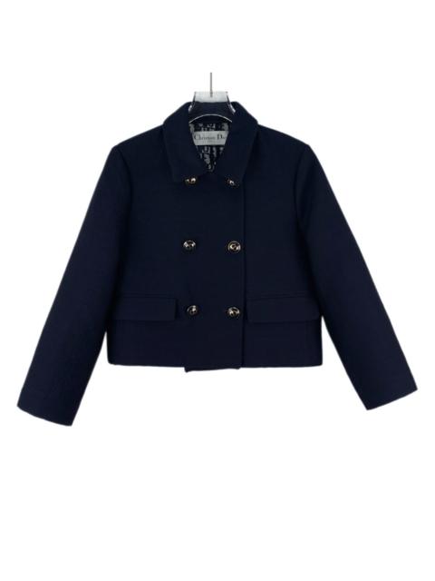 Dior Dior Navy Blue All-Over Logo Lining Silk Collared Double-Breasted Jacket