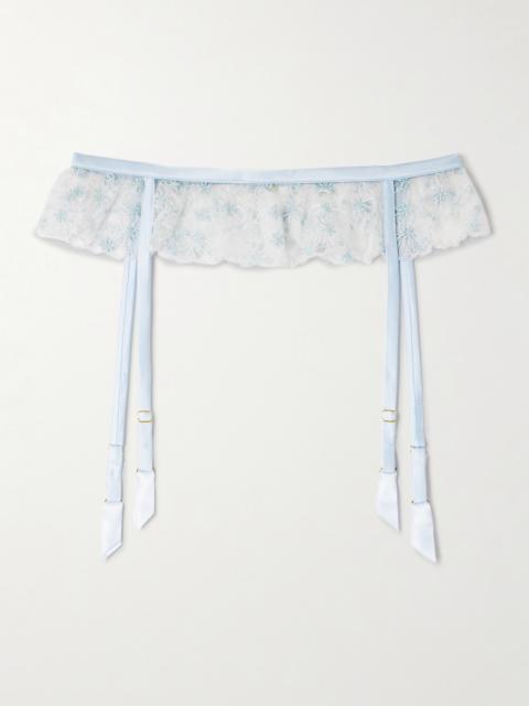 KIKI DE MONTPARNASSE Mathilde Silk-blend Satin-trimmed Embroidered Tulle Suspender Belt