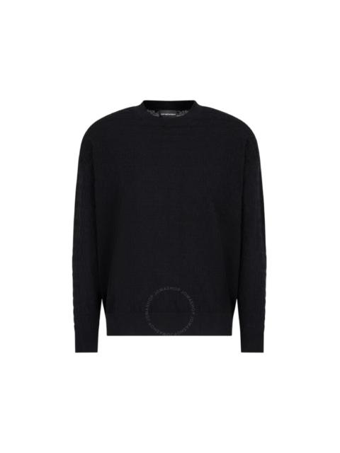 Emporio Armani All-Over Jacquard Lettering Cotton Jumper, Size Large