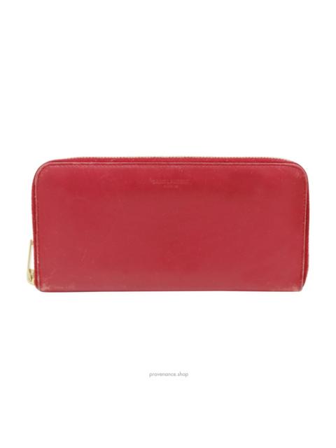 SAINT LAURENT SLP Zip Long Wallet - Poppy Red Leather