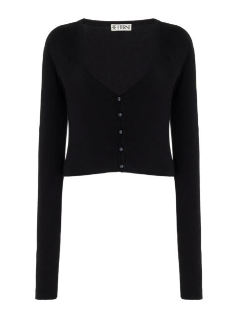 ÉTERNE Cropped Cotton-Modal Cardigan black