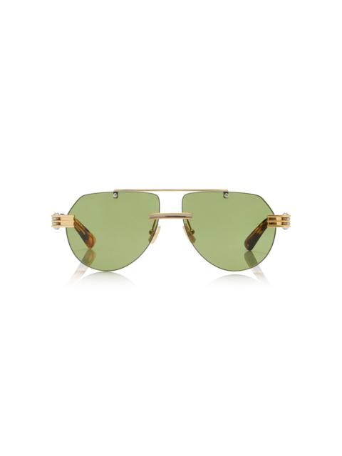 Bottega Veneta Aviator-Frame Metal Sunglasses green