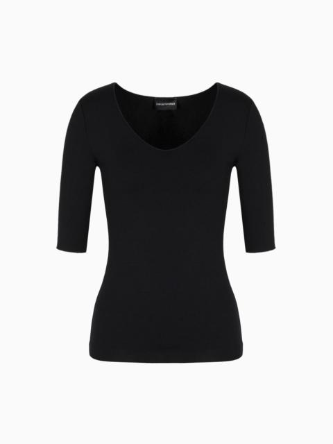 EMPORIO ARMANI Viscose stretch jersey V-neck jumper with three-quarter length sleeves