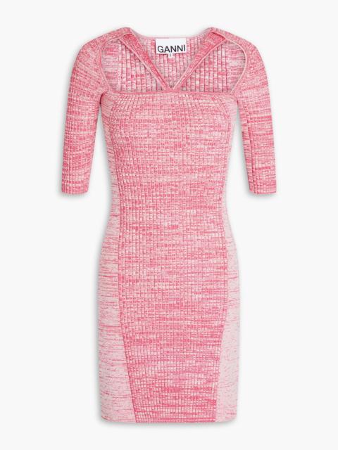 GANNI Cutout marled ribbed-knit mini dress