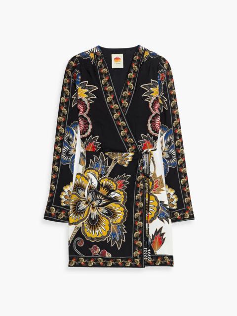FARM RIO Floral-print crepe mini wrap dress