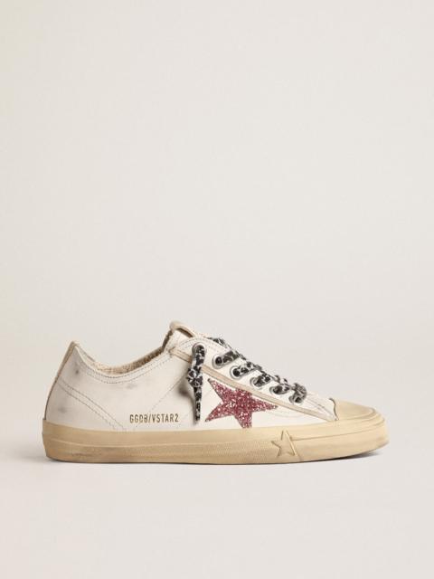 Golden Goose V-Star with pink glitter star and metallic leather heel tab