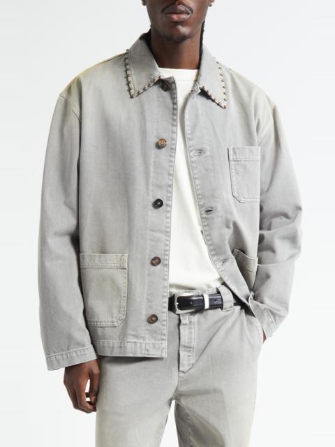 Golden Goose Golden Goose Journey Studded Cotton Twill Chore Jacket in Grey at Nordstrom