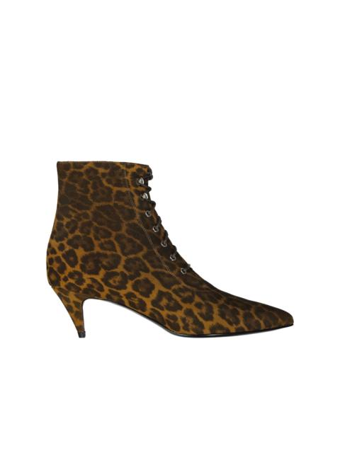 SAINT LAURENT Saint Laurent Kiki Lace-Up Leopard-Print Ankle Boots Women