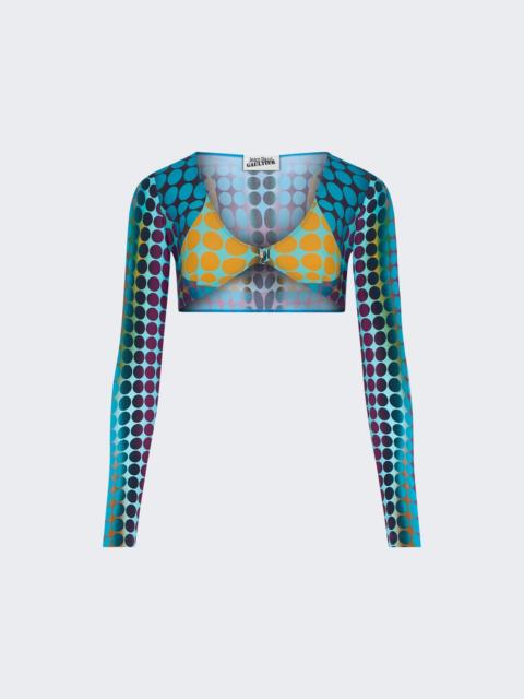 Jean Paul Gaultier Re-edition: Long Sleeve Crop Top Blue Dots Print