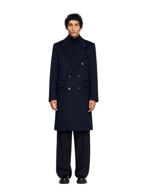 Sandro SANDRO Double-breasted wool coat in Navy Blue at Nordstrom