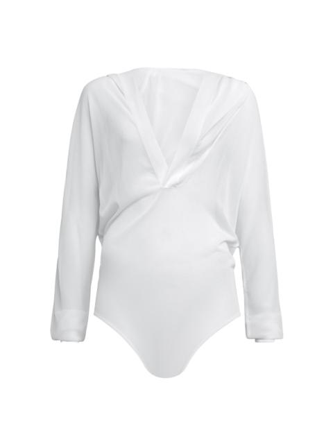 Alaïa Hooded Knit Bodysuit white