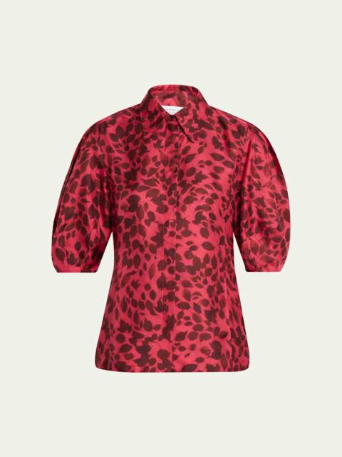 GABRIELA HEARST Sansi Leaf-Print Silk Twill Top