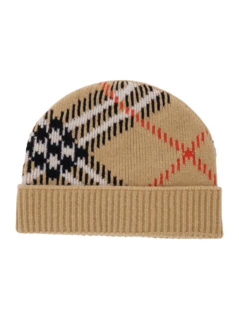 Burberry Burberry Women Beige Hat With Check Motif And Wool Cuff For Women