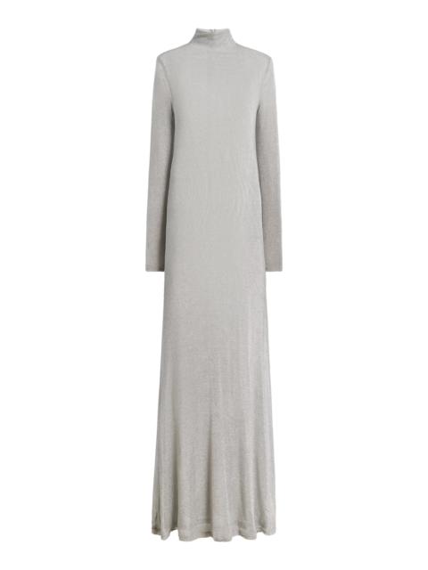 TOVE Torra Metallic Ribbed-Knit Maxi Dress silver