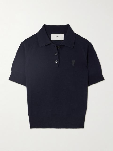 AMI Paris Embroidered Merino Wool Polo Shirt