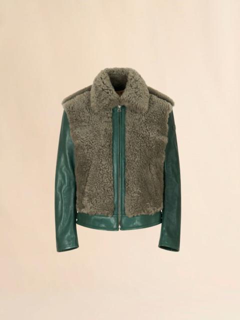 Marni GREEN LEATHER JACKET WITH SHEARLING PANELS