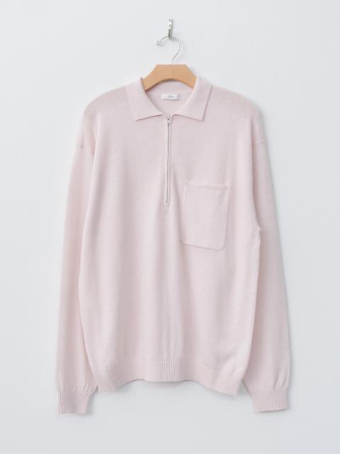 ATON Linen Wool Brushed Zip Up Polo Sweater - Pink