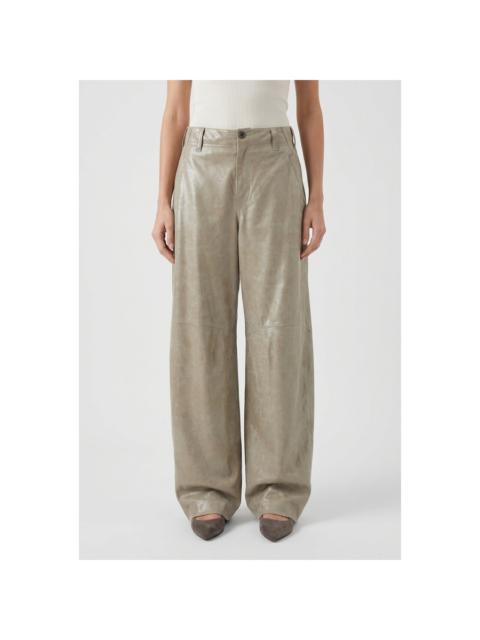 Brunello Cucinelli Brunello Cucinelli Wolight Khaki Leather Trousers
